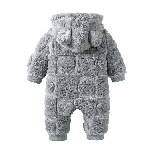 Baby Velvet Hooded Romper – Warm Cartoon Comfort