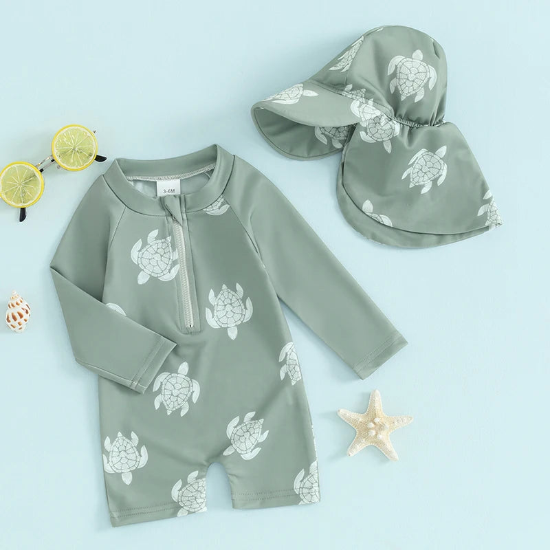 Baby Boys Rash Guard Set – Turtle & Dinosaur Print - image 4