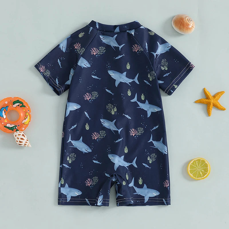Baby Rash Guard – Shark Print Long Sleeve Zip Up