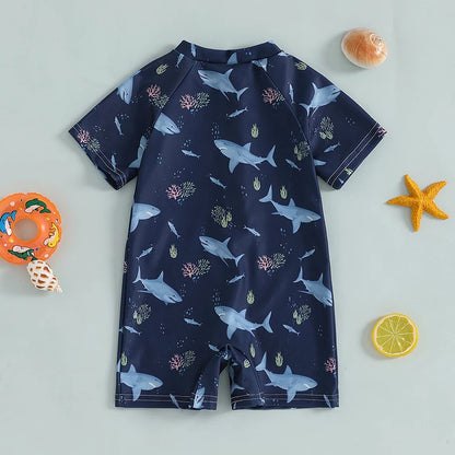 Baby Rash Guard – Shark Print Long Sleeve Zip Up