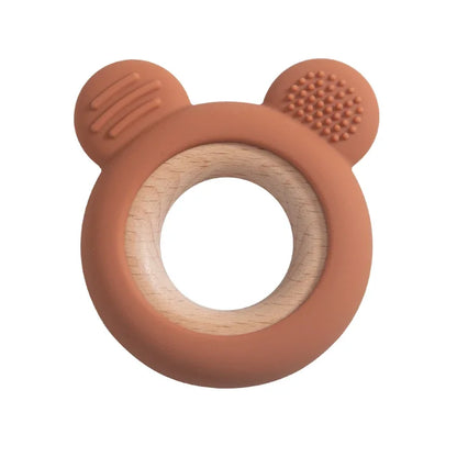 Baby Silicone Wood Teether Ring – Safe Soothing Chew Toy