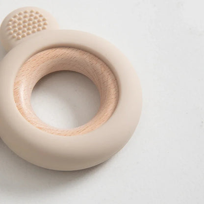 Baby Silicone Wood Teether Ring – Safe Soothing Chew Toy
