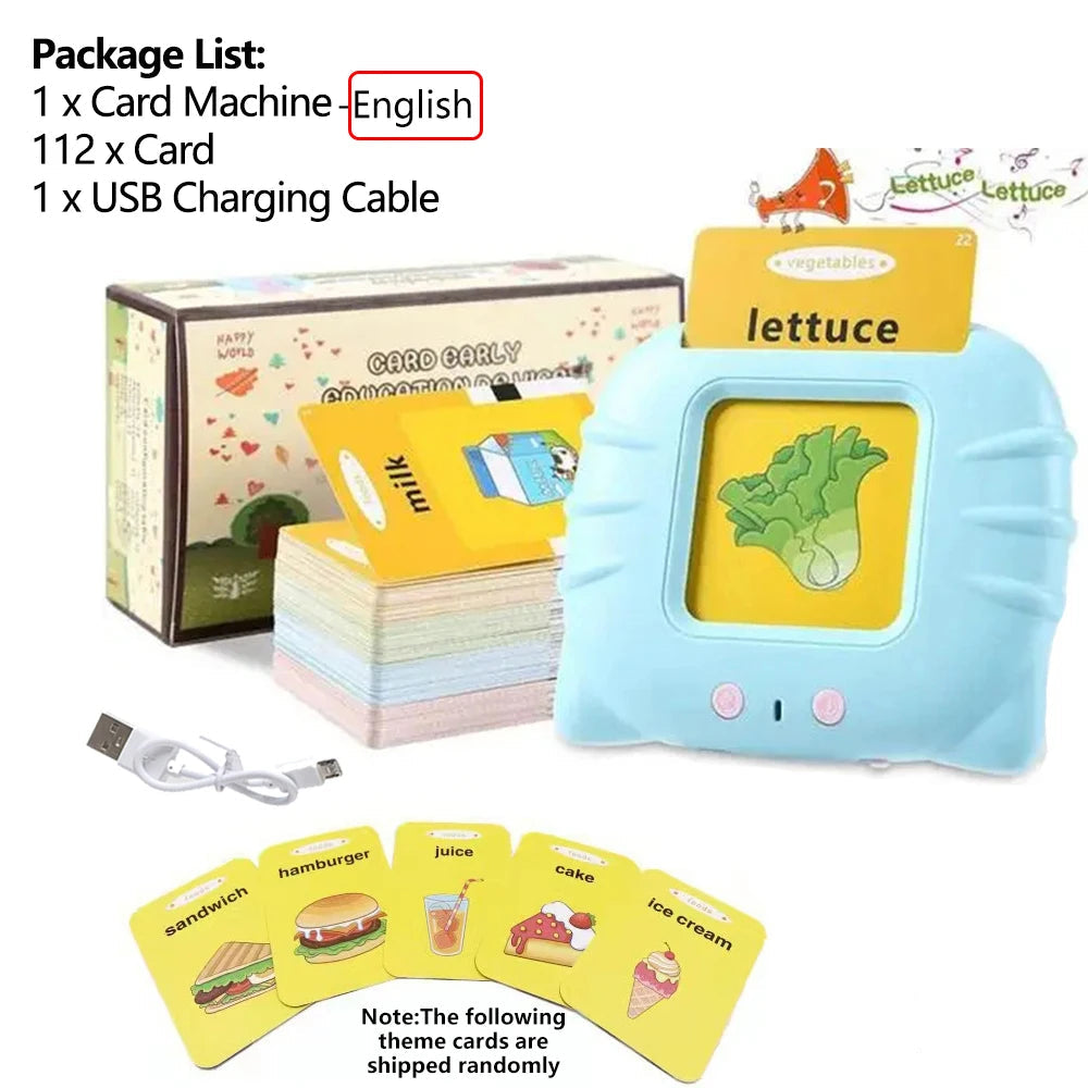 Educational card machine with cards and USB cable on a white background