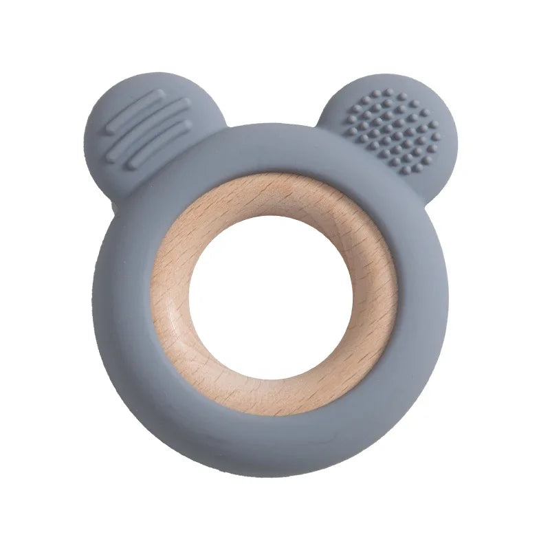 Baby Silicone Wood Teether Ring – Safe Soothing Chew Toy