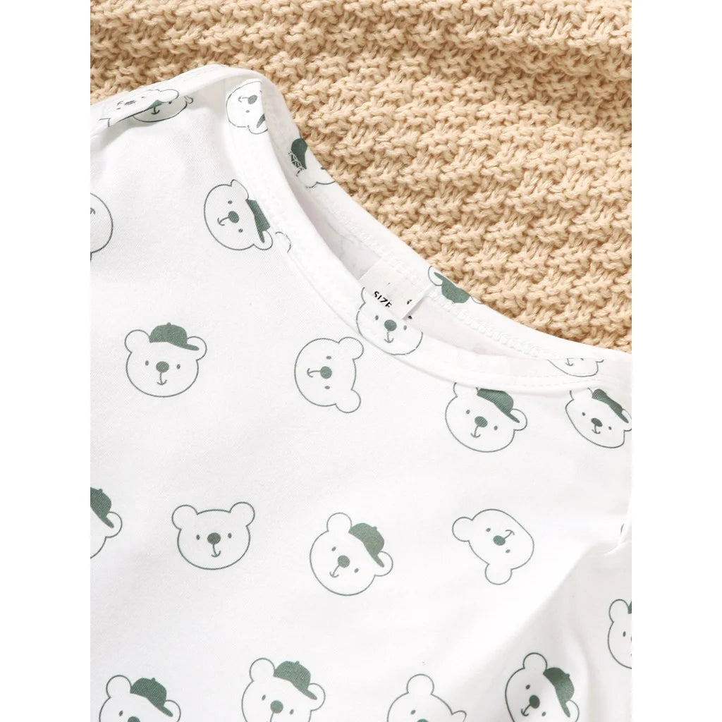 Bear Print Bodysuit & Overalls – Cozy Fall Comfort