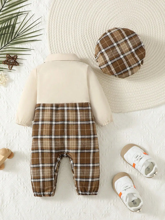 Baby Boy Gentleman Set – Suspenders Jumpsuit & Hat - image 2