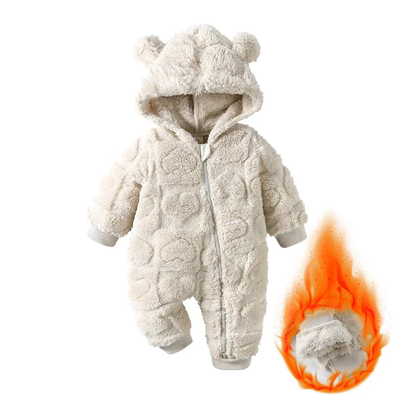 Baby Velvet Hooded Romper – Warm Cartoon Comfort
