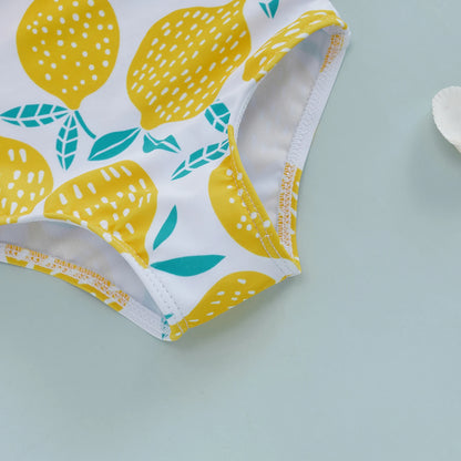 Baby Girls One-Shoulder Swimsuit – Lemon Print