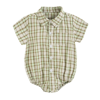 Baby Boy Plaid Bodysuit – Soft Summer Cotton Onesie