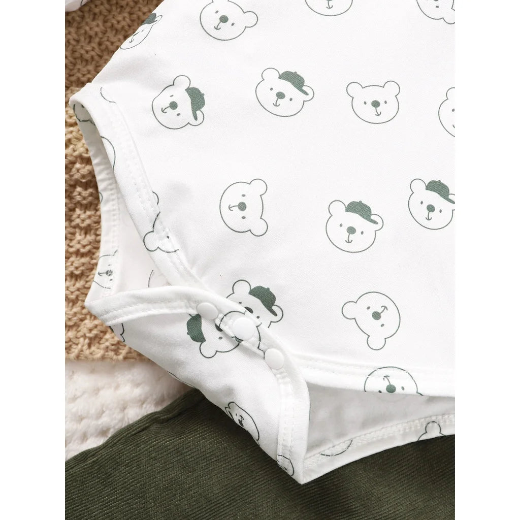 Bear Print Bodysuit & Overalls – Cozy Fall Comfort