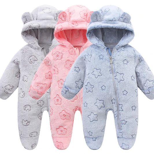 Newborn Flannel Jumpsuit – Warm Cartoon Romper