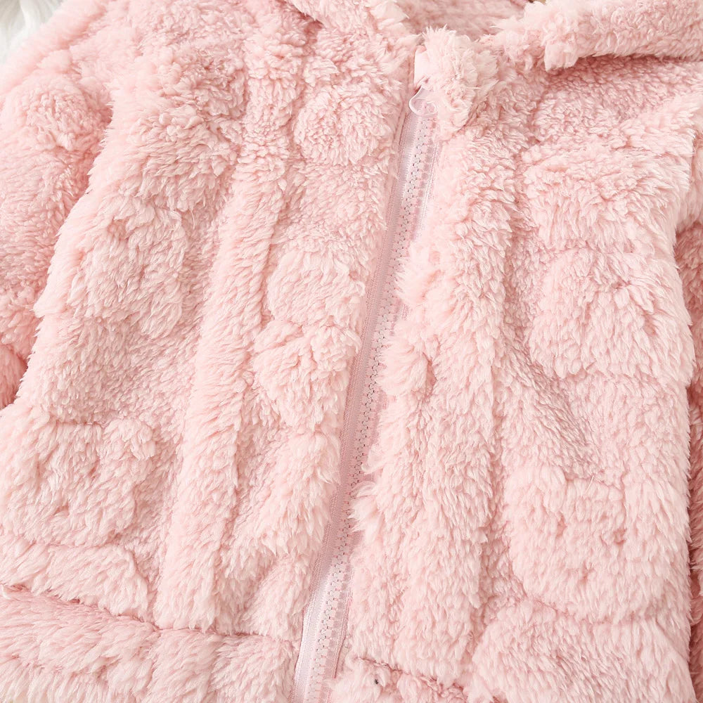 Baby Girl Pink Fleece Jacket – Heart Love Pattern
