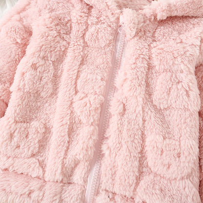 Baby Girl Pink Fleece Jacket – Heart Love Pattern