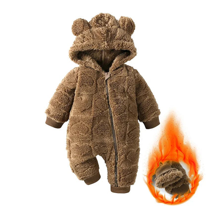 Baby Velvet Hooded Romper – Warm Cartoon Comfort