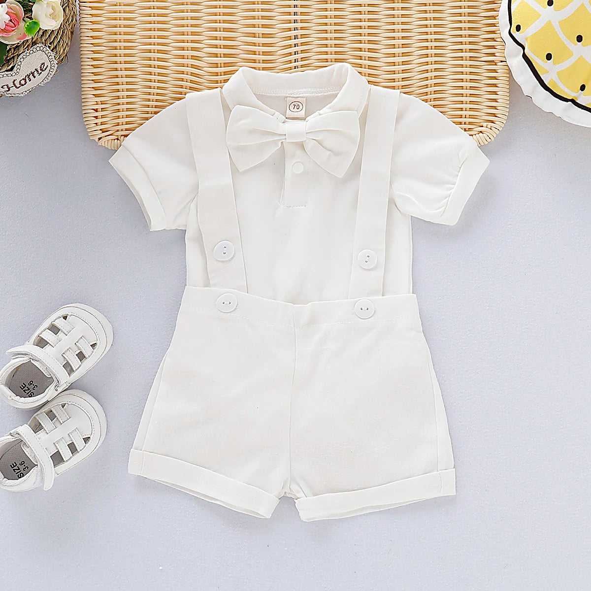 Newborn Boy Gentleman Bowtie Romper – Summer Set 0-24M