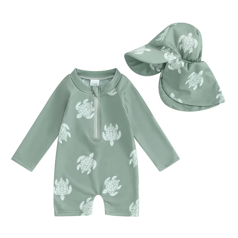 Baby Boys Rash Guard Set – Turtle & Dinosaur Print - image 7