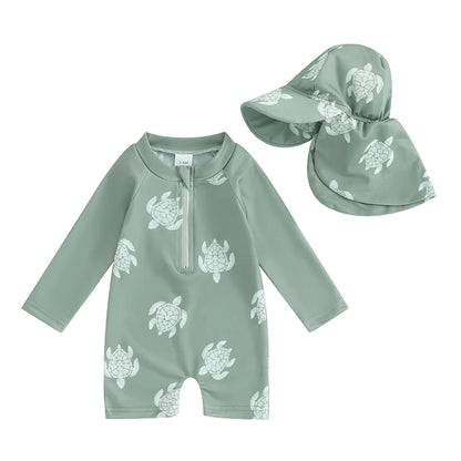 Baby Boys Rash Guard Set – Turtle & Dinosaur Print - image 7