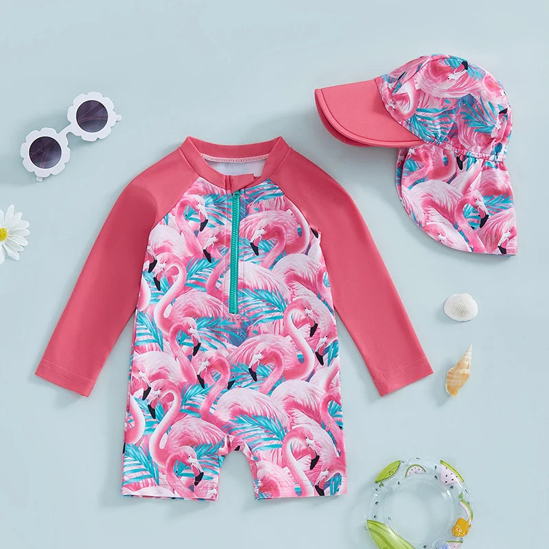 Baby Girls Rash Guard Set – Floral & Flamingo Print - image 3