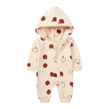 Baby Hooded Zipper Romper – Cute Cartoon Print