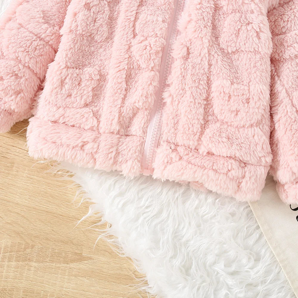 Baby Girl Pink Fleece Jacket – Heart Love Pattern