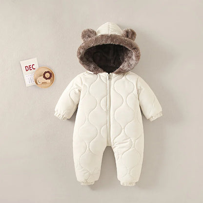 Baby Winter Jumpsuit Fur Lined Warm Cartoon Print