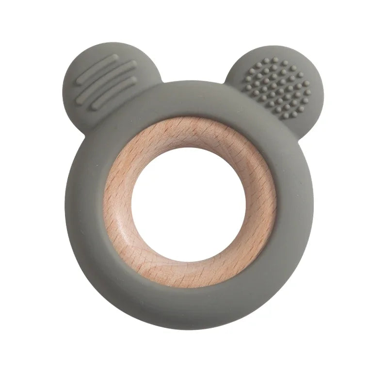 Baby Silicone Wood Teether Ring – Safe Soothing Chew Toy