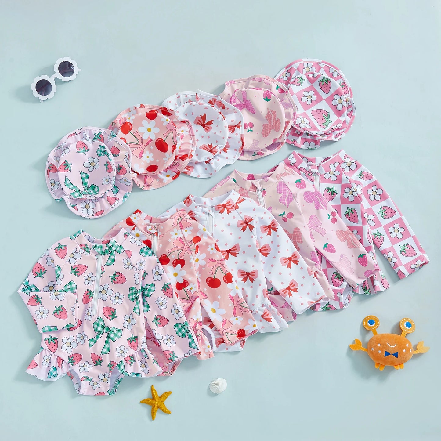 Baby Girls Floral Rash Guard with Hat – Zip Up