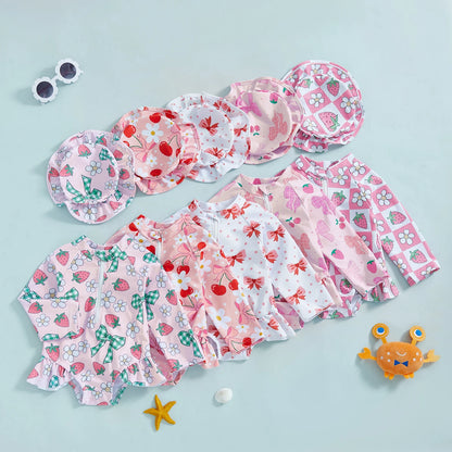 Baby Girls Floral Rash Guard with Hat – Zip Up