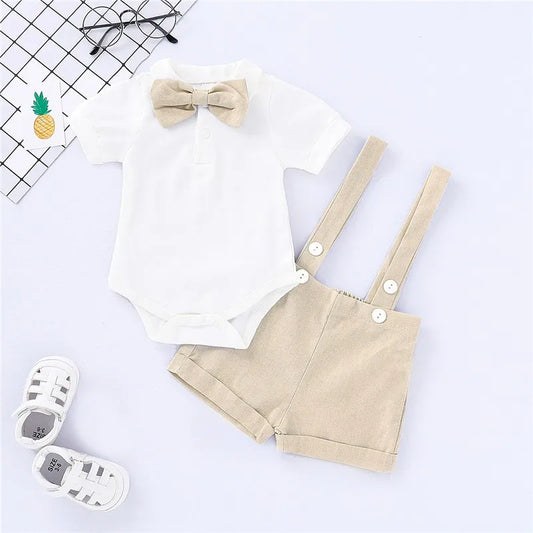 Newborn Boy Gentleman Bowtie Romper – Summer Set 0-24M