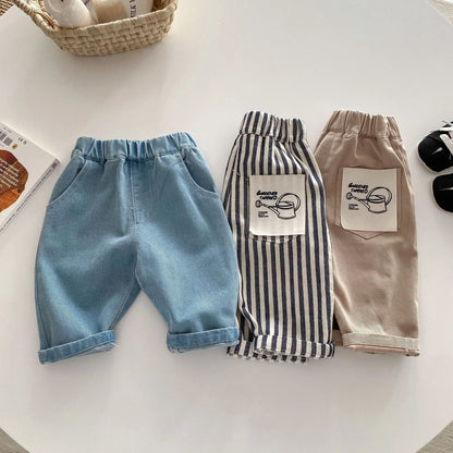 Denim Pants – Soft Striped Casual Trousers