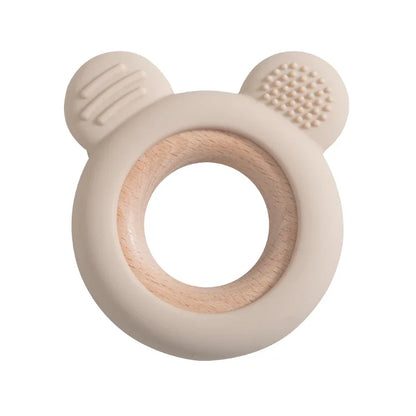 Baby Silicone Wood Teether Ring – Safe Soothing Chew Toy