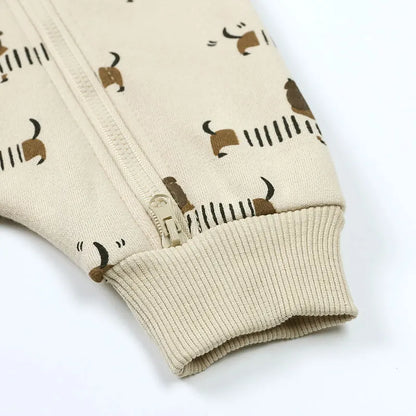 Baby Hooded Zipper Romper – Cute Cartoon Print