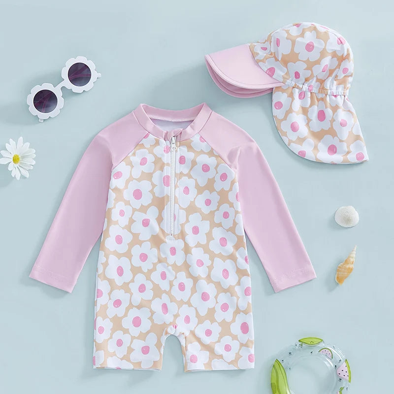 Baby Girls Rash Guard Set – Floral & Flamingo Print - image 2