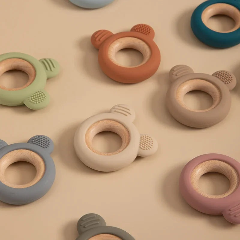 Baby Silicone Wood Teether Ring – Safe Soothing Chew Toy