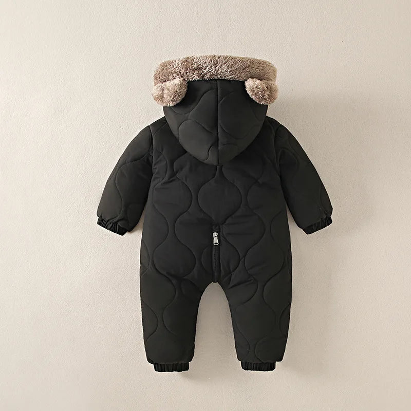 Baby Winter Jumpsuit Fur Lined Warm Cartoon Print