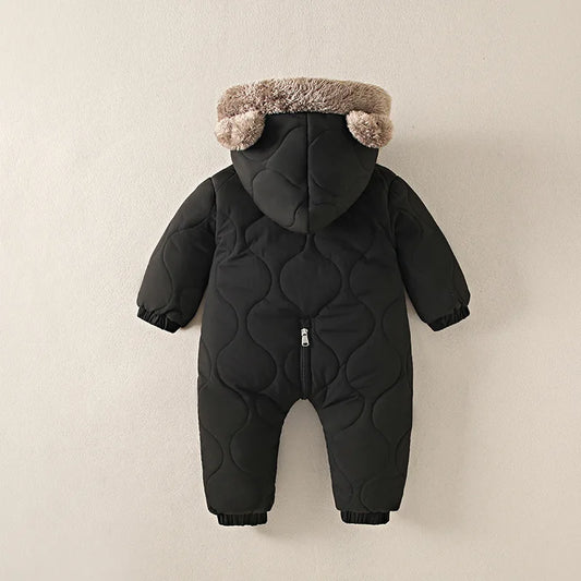 Baby Winter Jumpsuit Fur Lined Warm Cartoon Print