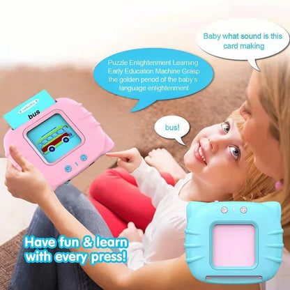 Child playing with a pink and blue educational toy, with text indicating it's for early education.