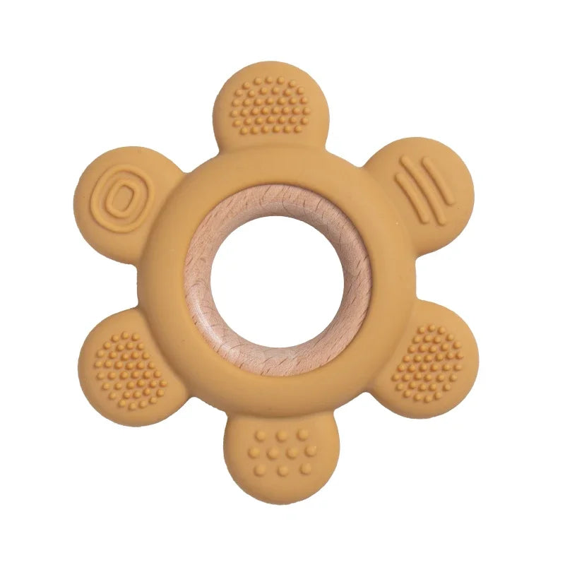 Baby Silicone Wood Teether Ring – Safe Soothing Chew Toy