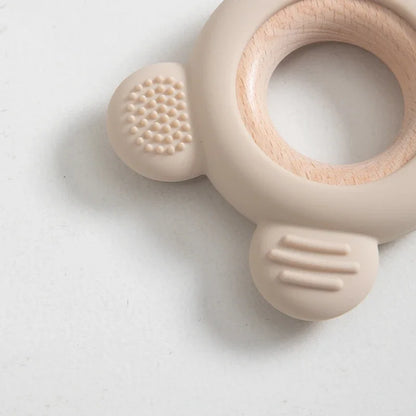 Baby Silicone Wood Teether Ring – Safe Soothing Chew Toy