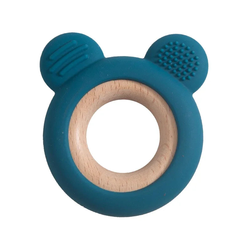 Baby Silicone Wood Teether Ring – Safe Soothing Chew Toy
