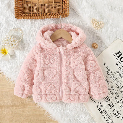 Baby Girl Pink Fleece Jacket – Heart Love Pattern